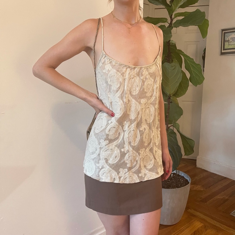 VTG Isda & Co Taupe Silk Linen Paisley Backless Sleeveless Cami Blouse Tank Top - Picture 8 of 16